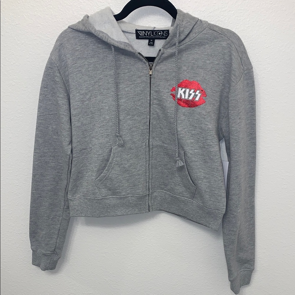 Kiss Gray Cropped Hoodie